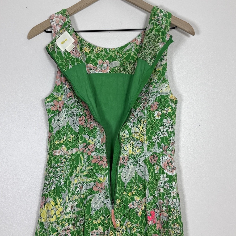 Maeve Anthropologie Womens Fit Flare Dress Size 6 Green Lace Sequin Garden Party - Picture 4 of 10